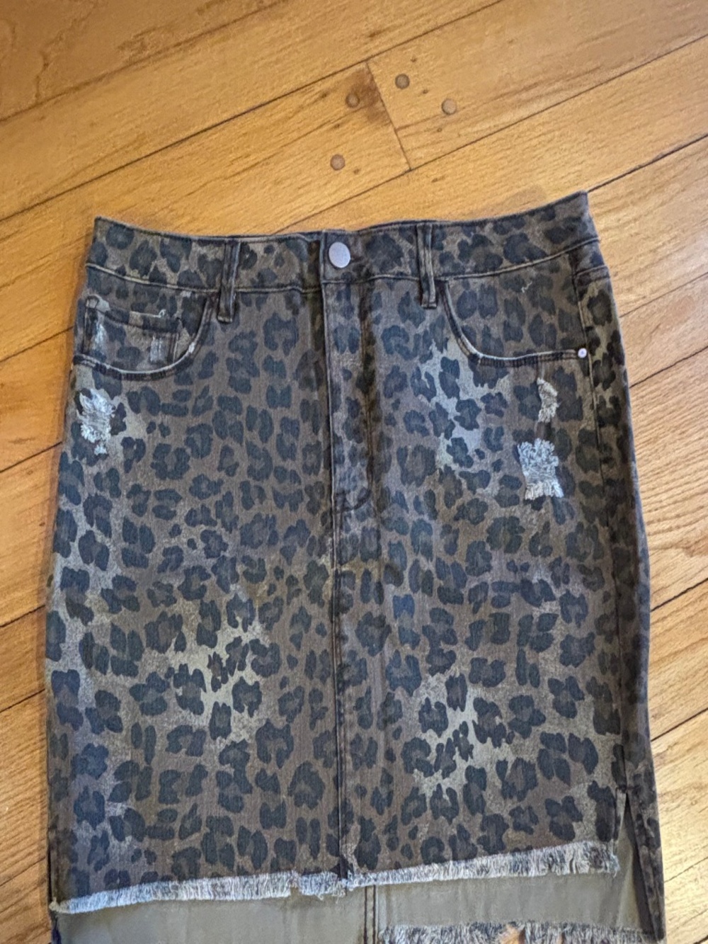 AFRM Leopard denim mini skirt